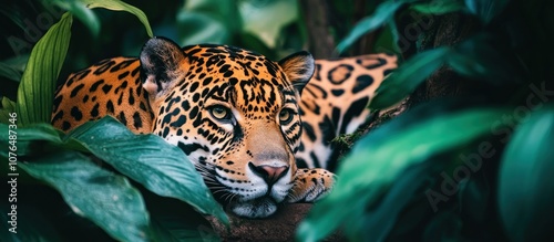 Jaguar Resting in Lush Foliage