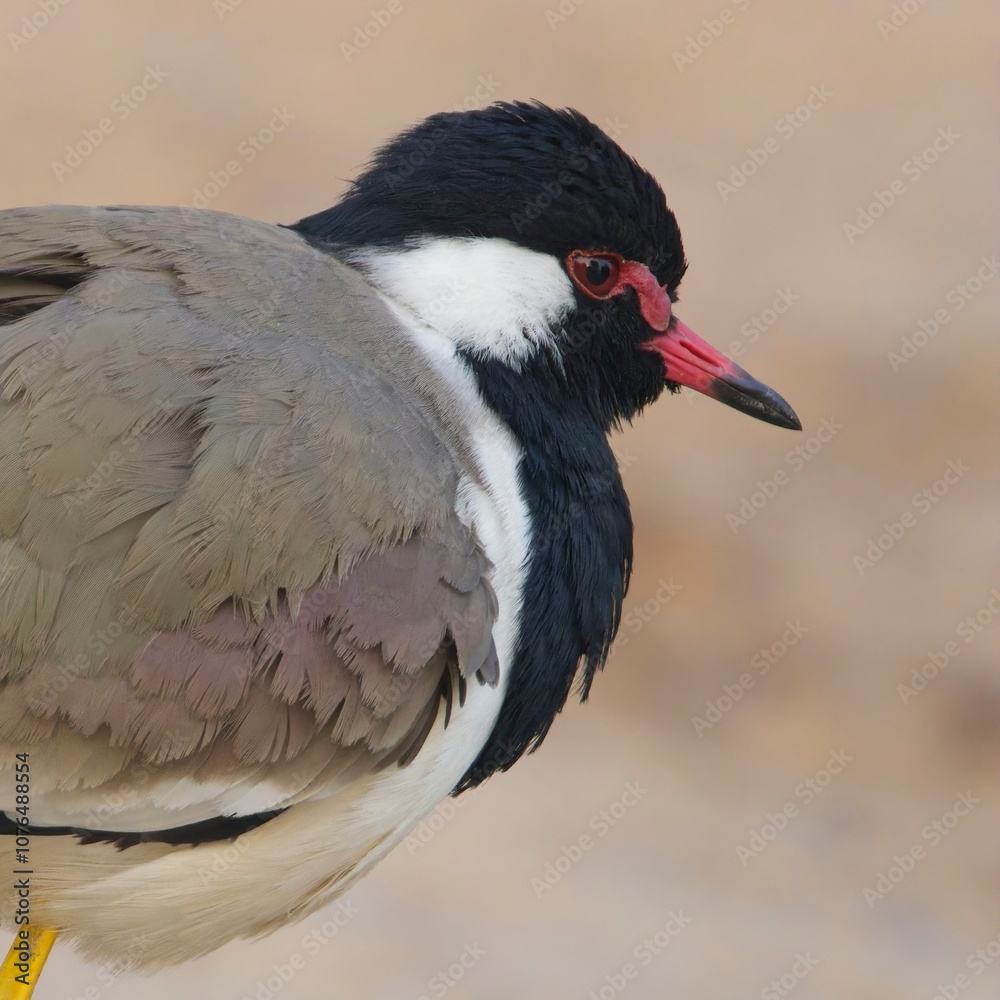 Obraz premium Red-wattled Lapwing (Vanellus indicus), close-up portrait, Bharatpur Bird Sanctuary, Keoladeo National Park, Bharatpur, Rajasthan, India.