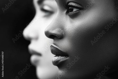 Contrasting Profiles in Black and White. Concept of race equality.