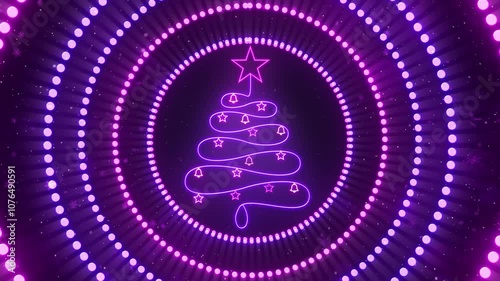 Glowing Christmas Tree with glowing circles Background Loop