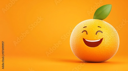 A cartoon orange with a smiling face on an orange background.