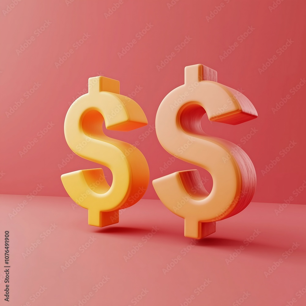 Two vibrant yellow 3d dollar sign on a pink background, symbolizing wealth and finance. Two vibrant yellow 3d dollar sign on a pink background, symbolizing wealth and finance.