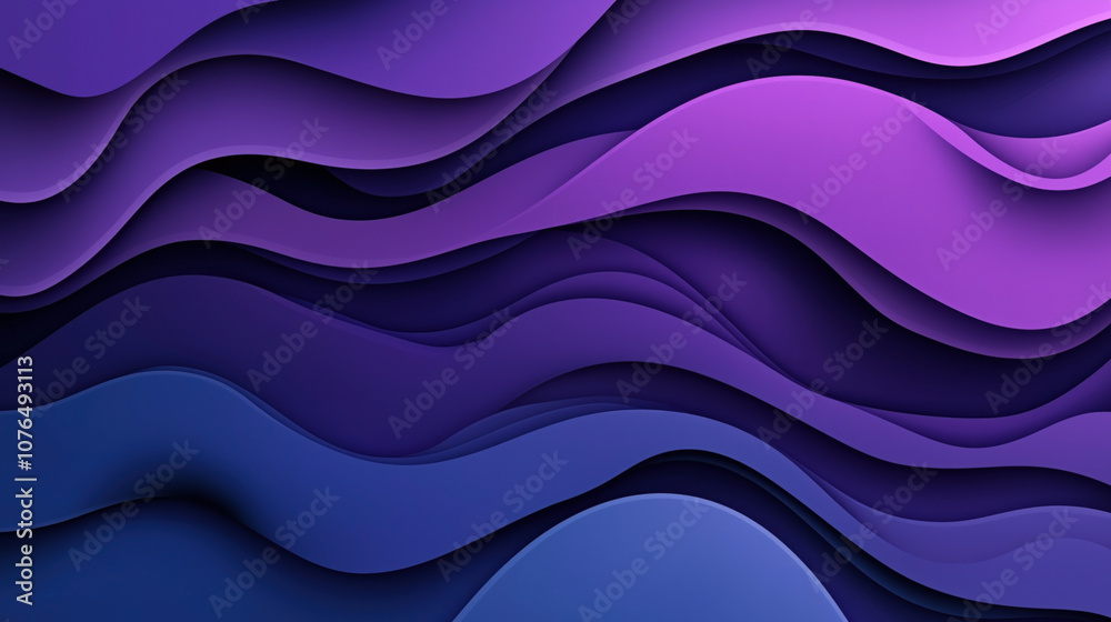 Fototapeta premium Abstract purple and blue layered waves pattern with curved shapes and gradient lighting creating a fluid and dynamic artistic design