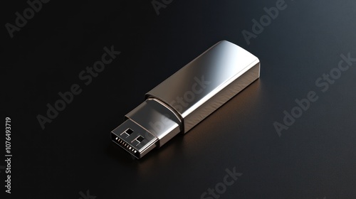 Silver USB Drive on Black Background