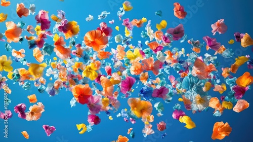 A collection of flowers suspended in mid-air
