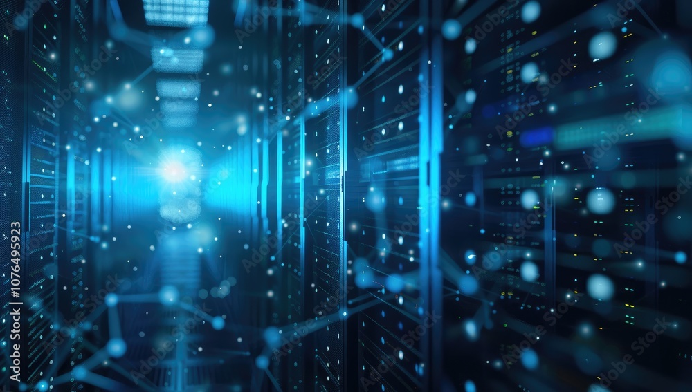 Abstract background with blue glowing connections and dots on dark, digital technology concept of big data network connection Abstract background with blue glowing connections and dots on dark, digital technology concept of big data network connection