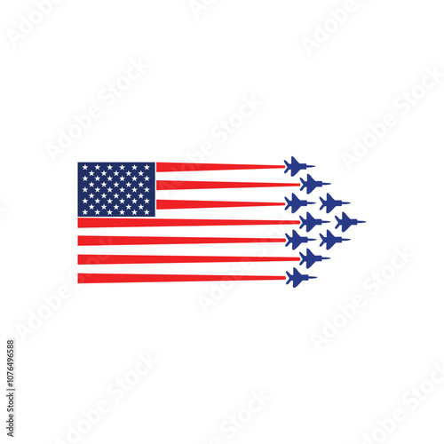 American Flag Jet Fighter Clipart illustration - USA Flag Jet Fighter T-shirt Vector