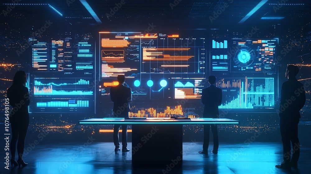 Virtual Project Management Hub with Glowing Dashboards and Timelines for Remote Team Virtual Project Management Hub with Glowing Dashboards and Timelines for Remote Team