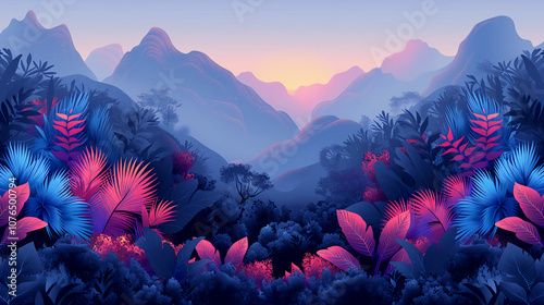 Serene Mountain Landscape With Vivid Sunset and Colorful Foliage
