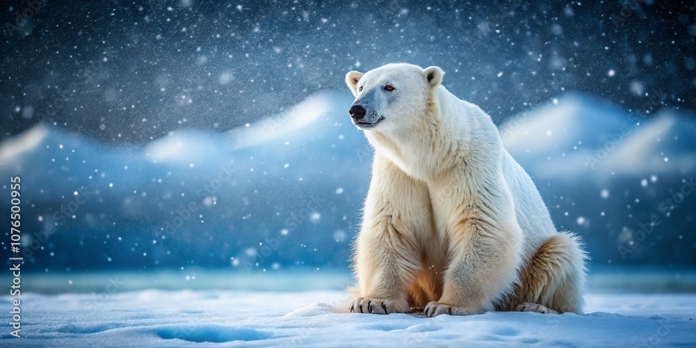 Majestic Polar Bear in Serene Arctic Landscape with Snowflakes - Capturing the Solitude and Beauty of the Frozen Wilderness in Stunning Architectural Photography Majestic Polar Bear in Serene Arctic Landscape with Snowflakes - Capturing the Solitude and Beauty of the Frozen Wilderness in Stunning Architectural Photography
