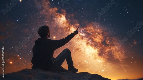 Silhouette of a Man Gazing at the Milky Way