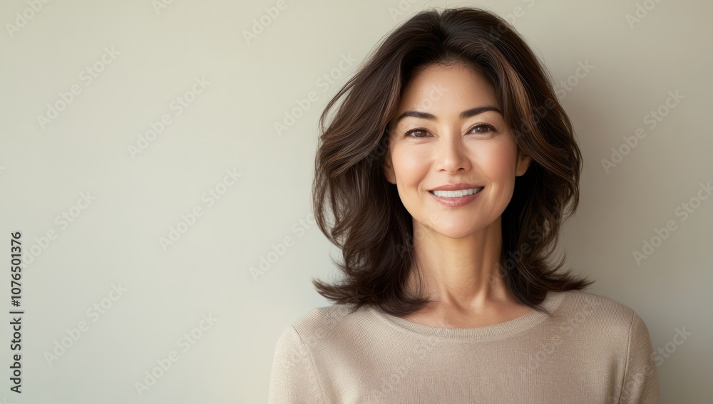 A photograph of an attractive Japanese woman in her early to mid-40s A photograph of an attractive Japanese woman in her early to mid-40s