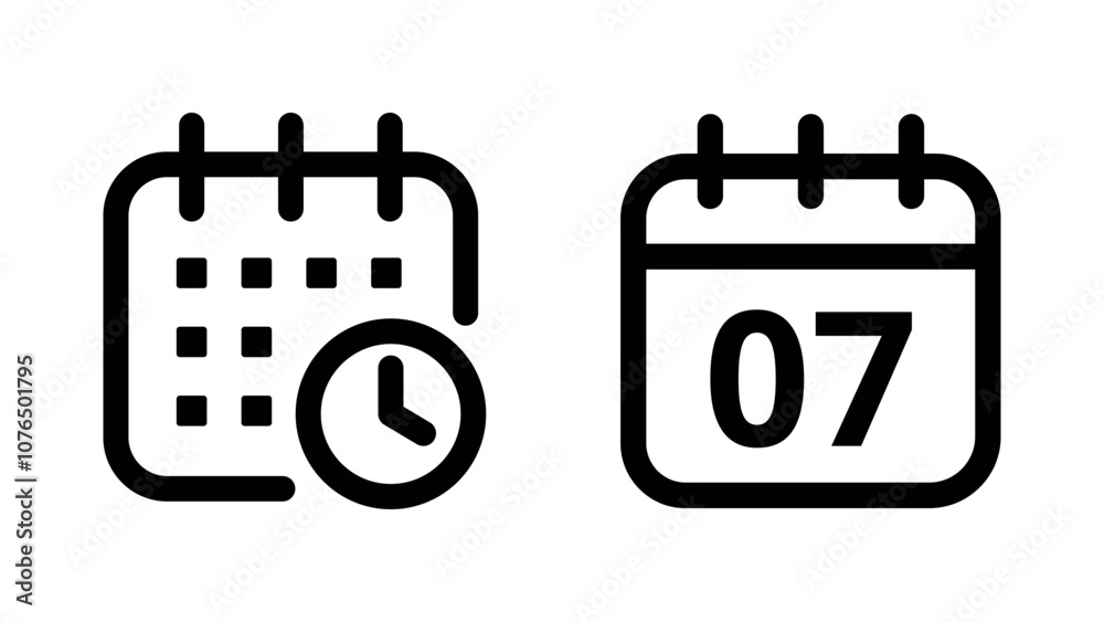 Simple flat hollow calendar icons isolated on transparent background for websites and graphic resources. Calendar icon with specific day marked, day 07. Simple flat hollow calendar icons isolated on transparent background for websites and graphic resources. Calendar icon with specific day marked, day 07.