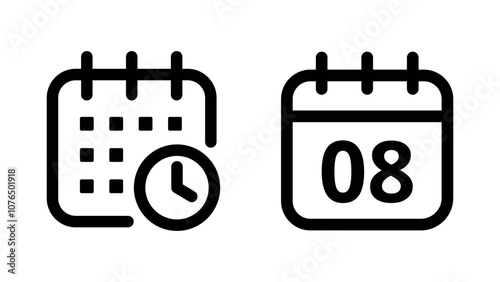 Simple flat hollow calendar icons isolated on transparent background for websites and graphic resources. Calendar icon with specific day marked, day 08.