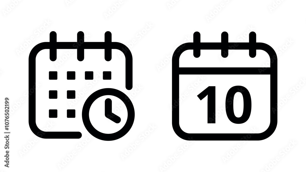 Simple flat hollow calendar icons isolated on transparent background for websites and graphic resources. Calendar icon with specific day marked, day 10. Simple flat hollow calendar icons isolated on transparent background for websites and graphic resources. Calendar icon with specific day marked, day 10.