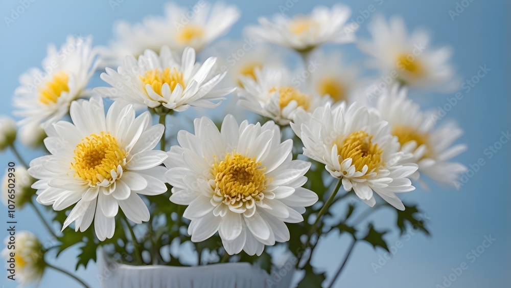 Obraz premium Delicate White Chrysanthemums in Full Bloom with Soft Bokeh Background