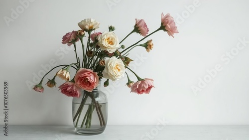 A lonely vase filled with wilting flowers symbolizing neglect and mourning, neglected, sadness, forgotten photo