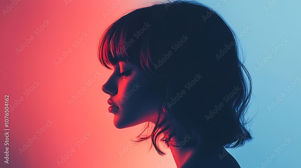 Profile of a Woman with Red and Blue Lighting Profile of a Woman with Red and Blue Lighting