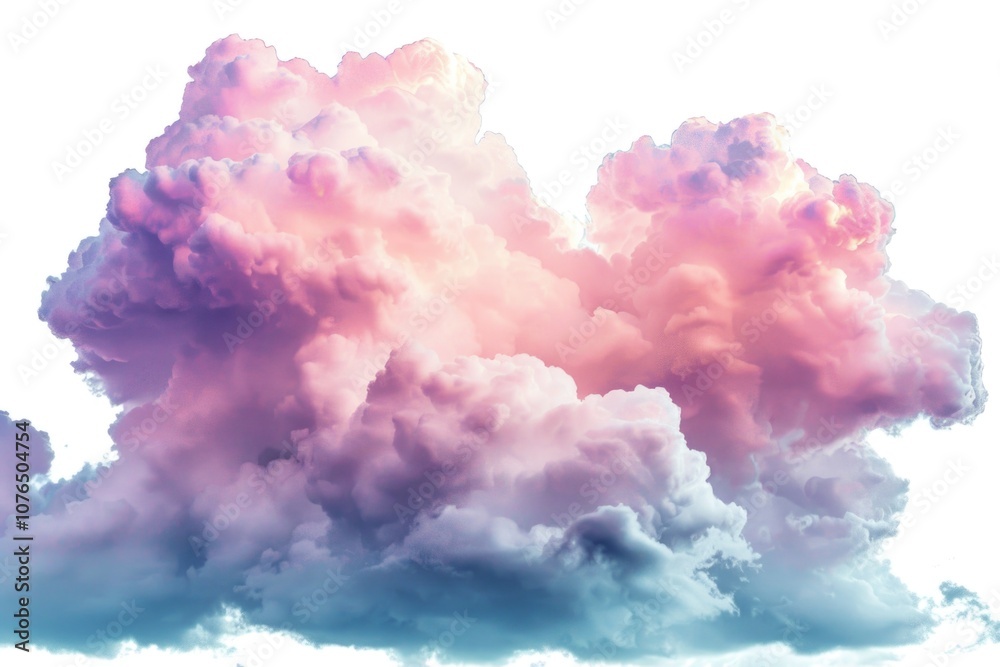 A beautiful pink and purple cloud floats in the clear blue sky, perfect for nature or travel themed designs A beautiful pink and purple cloud floats in the clear blue sky, perfect for nature or travel themed designs