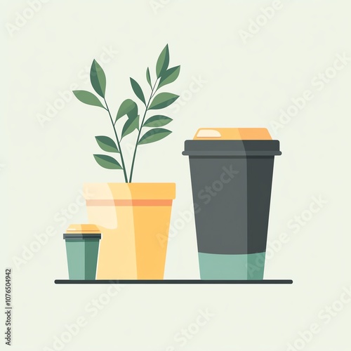 Ecoconscious individual recycling containers, earthfriendly living, flat design illustration photo