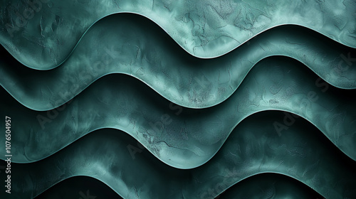 Green Abstract Waves on Textured Background Art Design