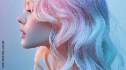 Profile of a Woman with Pink and Blue Hair