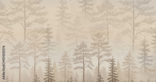 Wallpaper Mural Silhouettes of trees. The forest is in a fog. A mural for the walls. Design for photo wallpapers. Torontodigital.ca