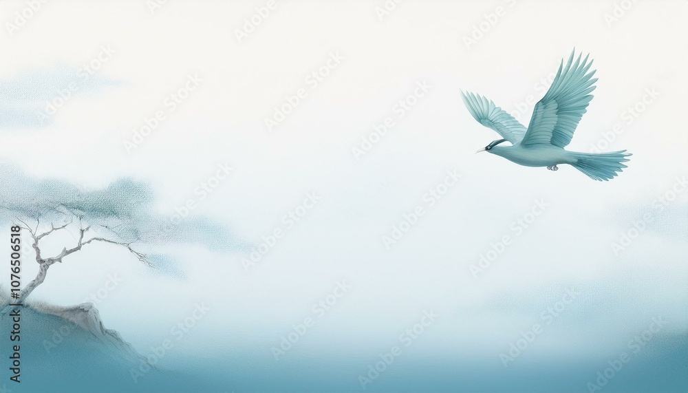 A bird flying freely in the clear sky, oriental painting A bird flying freely in the clear sky, oriental painting