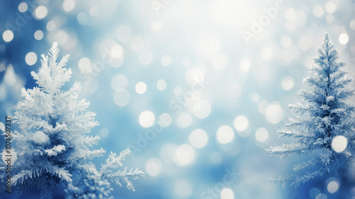 Winter background. White fir trees with blurred effect.
