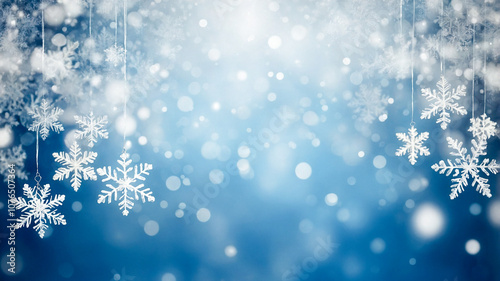 Blue bokeh winter background.