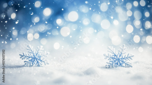 Blue bokeh winter background.