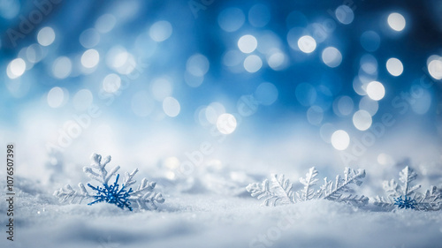 Blue bokeh winter background.