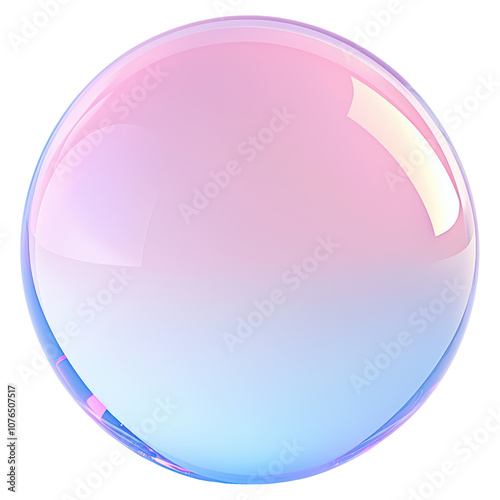A clear, round, pink and blue sphere isolated on transparent or white background, png