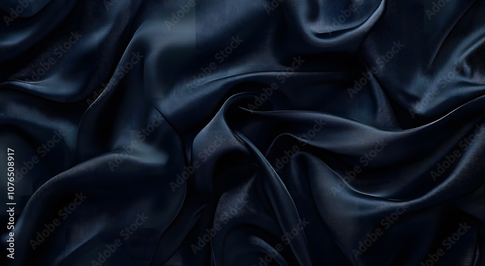 Fototapeta premium Black silk fabric and background. Creating a simple yet elegant abstract composition with digital art style patterns, can be used as wallpaper or background in graphic design projects.