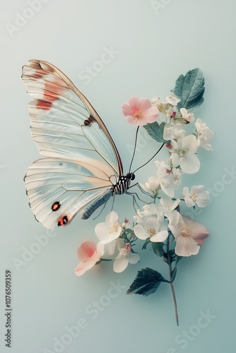 Obraz na płótnie butterfly on a flower on a soft blue background w salonie