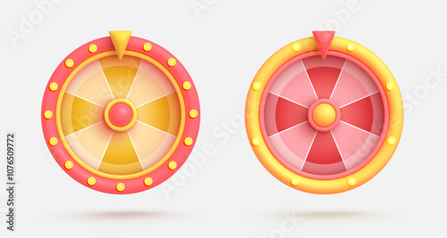 Set vector 3d icon isolated on white background. Red and yellow game icon. Wheel of fortune, roulette. Vector illustration for postcard, icons, poster, banner, web, design, arts