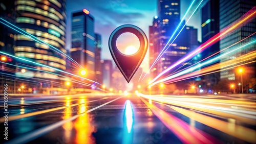 Modern Location Pin Design with Long Exposure Effects and Dynamic Background for Enhanced Visual Appeal in Digital Mapping and Navigation Concepts photo