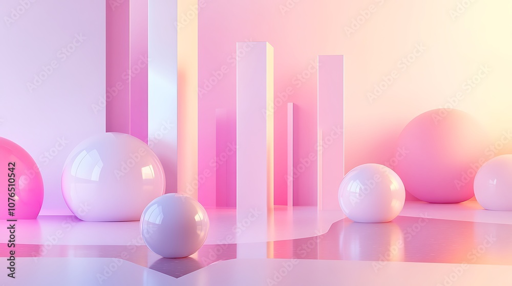 Pink and White Abstract 3D Geometric Shapes and Spheres Pink and White Abstract 3D Geometric Shapes and Spheres