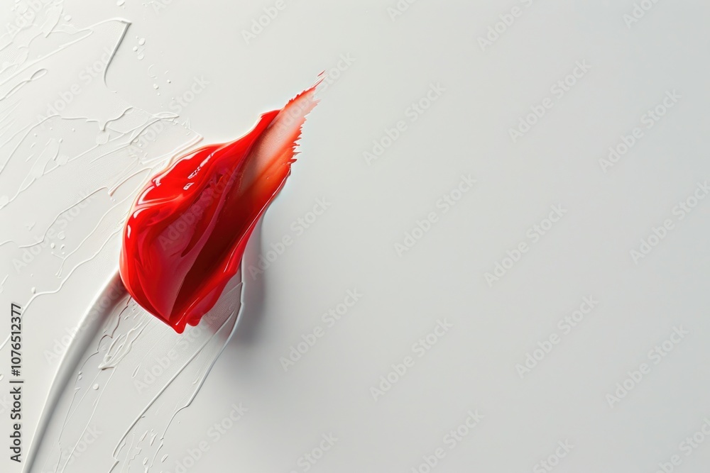 A small, isolated red flower sits on a clean white surface A small, isolated red flower sits on a clean white surface