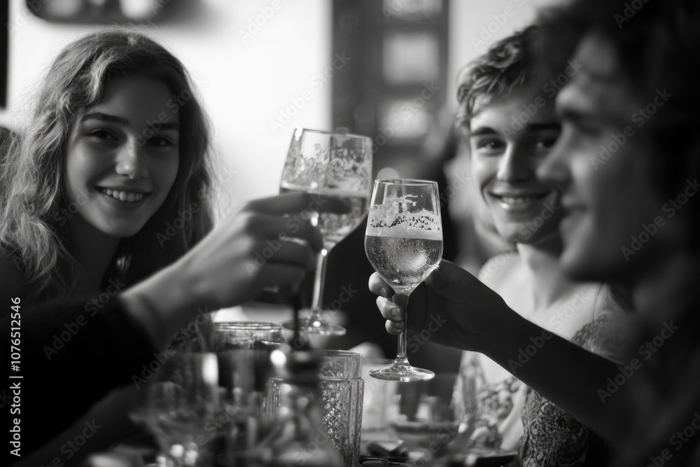 Group of friends sharing wine and conversation, perfect for social media or event promotion Group of friends sharing wine and conversation, perfect for social media or event promotion
