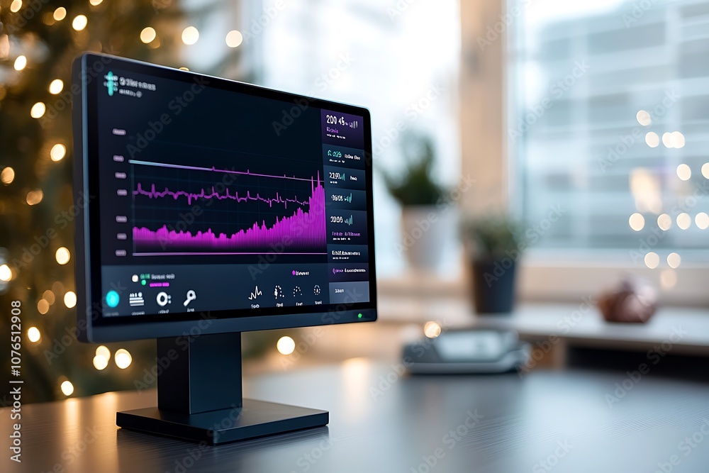 A computer monitor displaying a stock market graph. A computer monitor displaying a stock market graph.