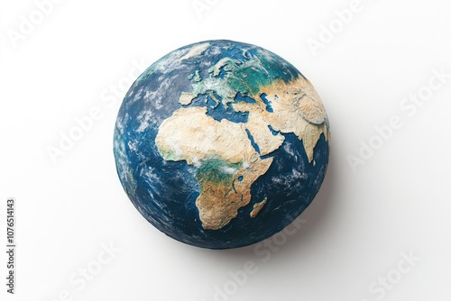 A blue and gold globe sitting on a white surface