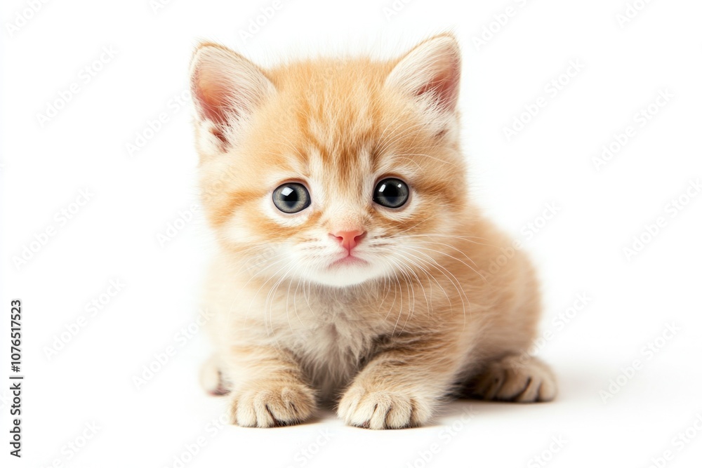 A small orange kitten sitting on a white surface A small orange kitten sitting on a white surface