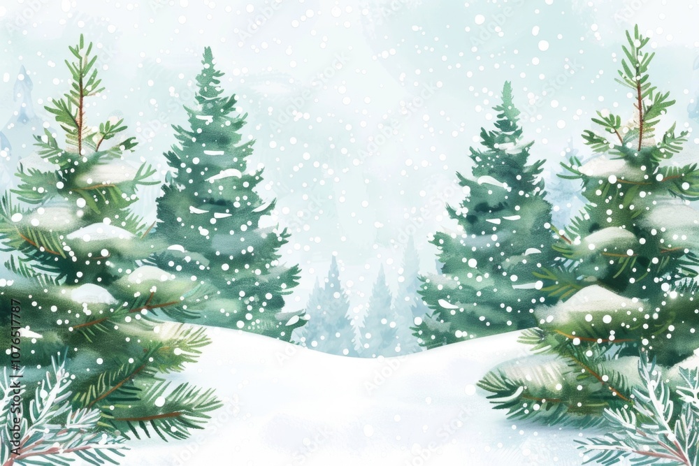 Obraz premium A winter landscape with tall pine trees covered in snow, great for backgrounds and scenes