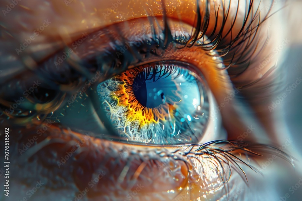 A close-up shot of a single blue eye with eyelashes and eyebrows A close-up shot of a single blue eye with eyelashes and eyebrows