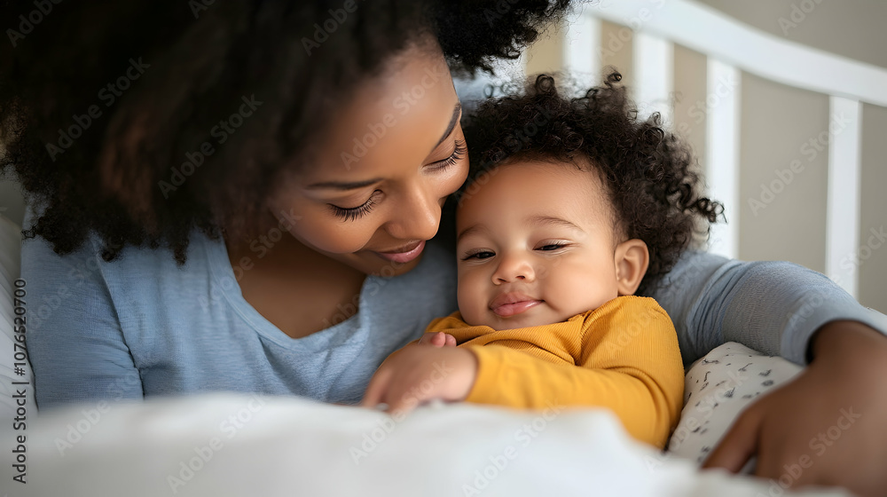 Mother tucking her toddler into bed, a comforting bedtime routine scene. 4k image Mother tucking her toddler into bed, a comforting bedtime routine scene. 4k image