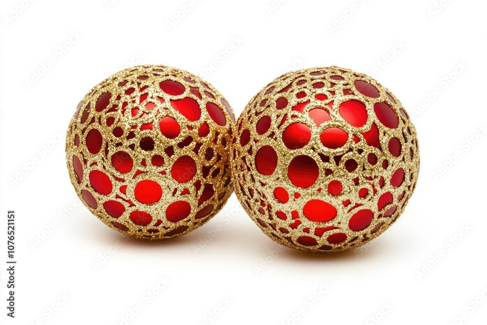 Two decorative Christmas balls on a white surface Two decorative Christmas balls on a white surface