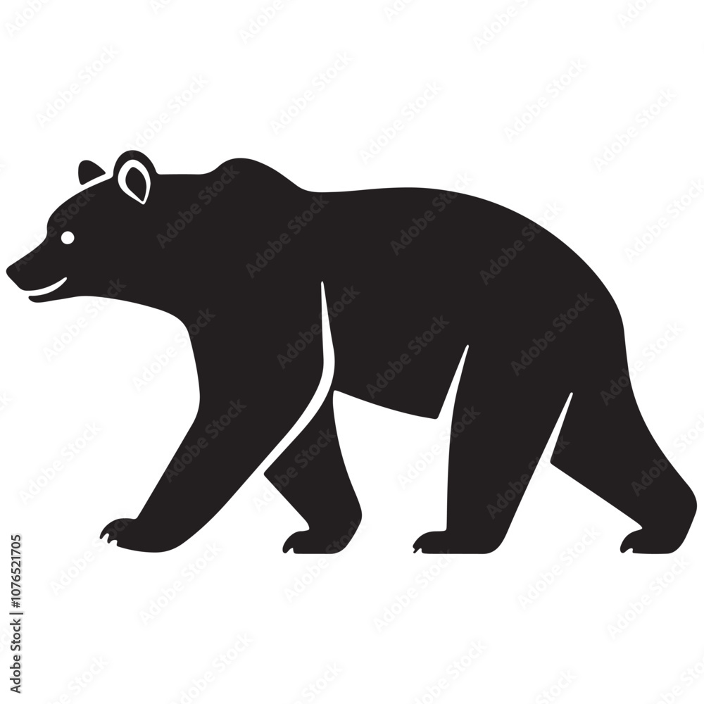 Vector black silhouette of a bear isolated on a white background.