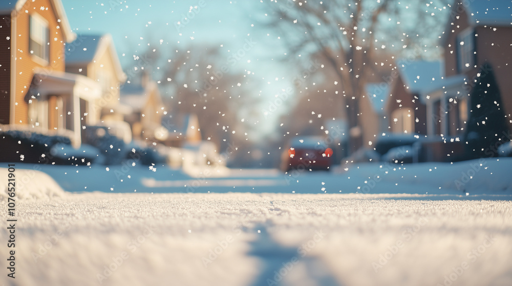 Snowflakes Falling on a Quiet Suburban Street Snowflakes Falling on a Quiet Suburban Street
