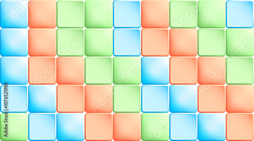 Mosaic jigsaw puzzle pattern with multi colored tiles of square cubes. Random bright copy space for design of web pages and interface. 3D vector background